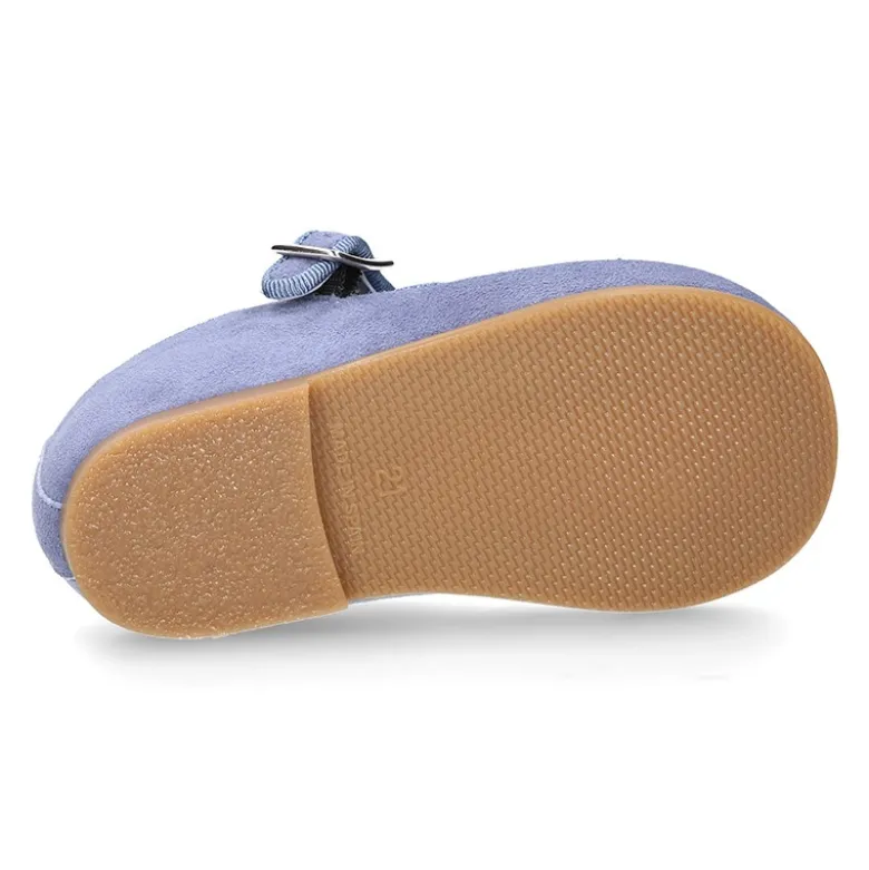 Mercedita niña con hebilla en piel ANTE AZUL.
