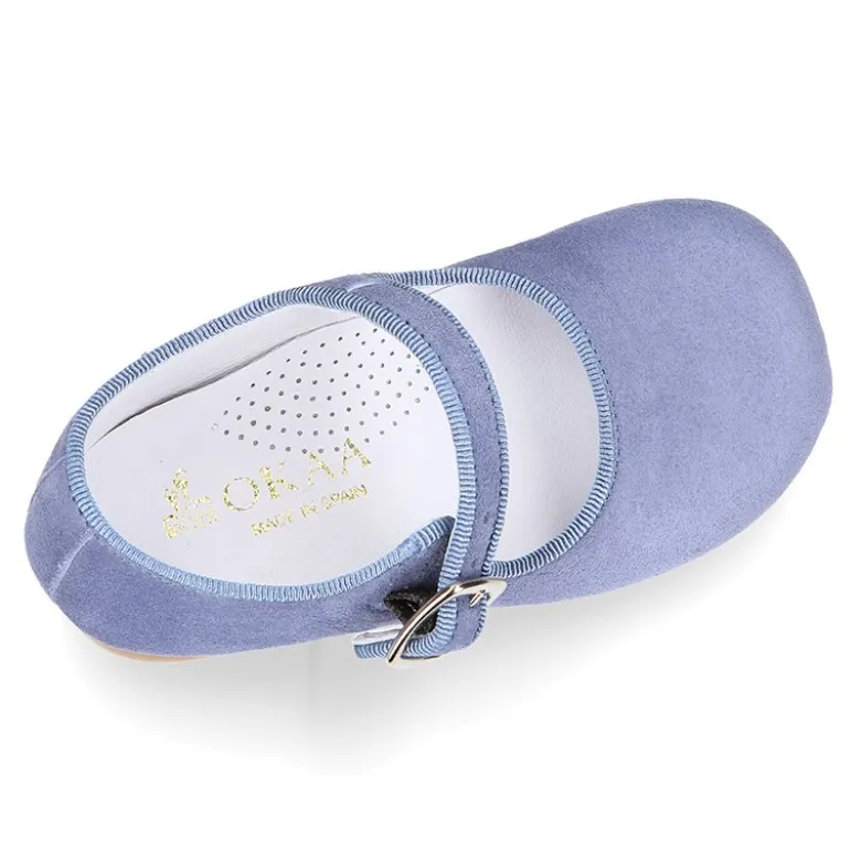 Mercedita niña con hebilla en piel ANTE AZUL.