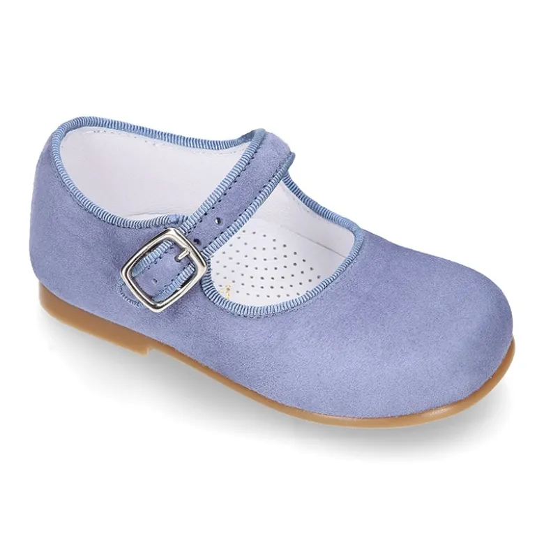 Mercedita niña con hebilla en piel ANTE AZUL.