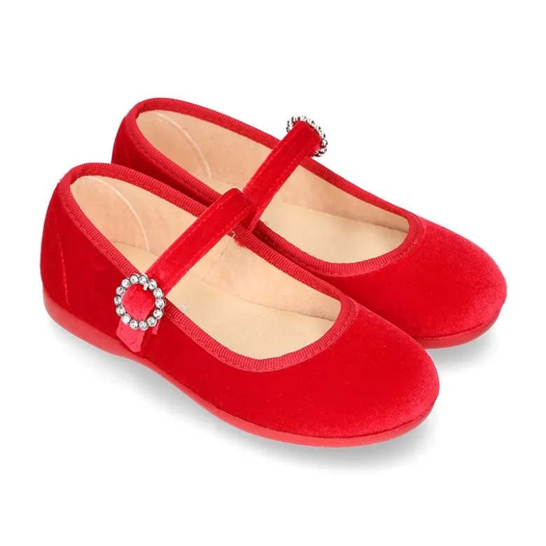 Mercedita niña con hebilla tipo DIAMANTES en Terciopelo ROJO.