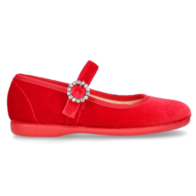 Mercedita niña con hebilla tipo DIAMANTES en Terciopelo ROJO.
