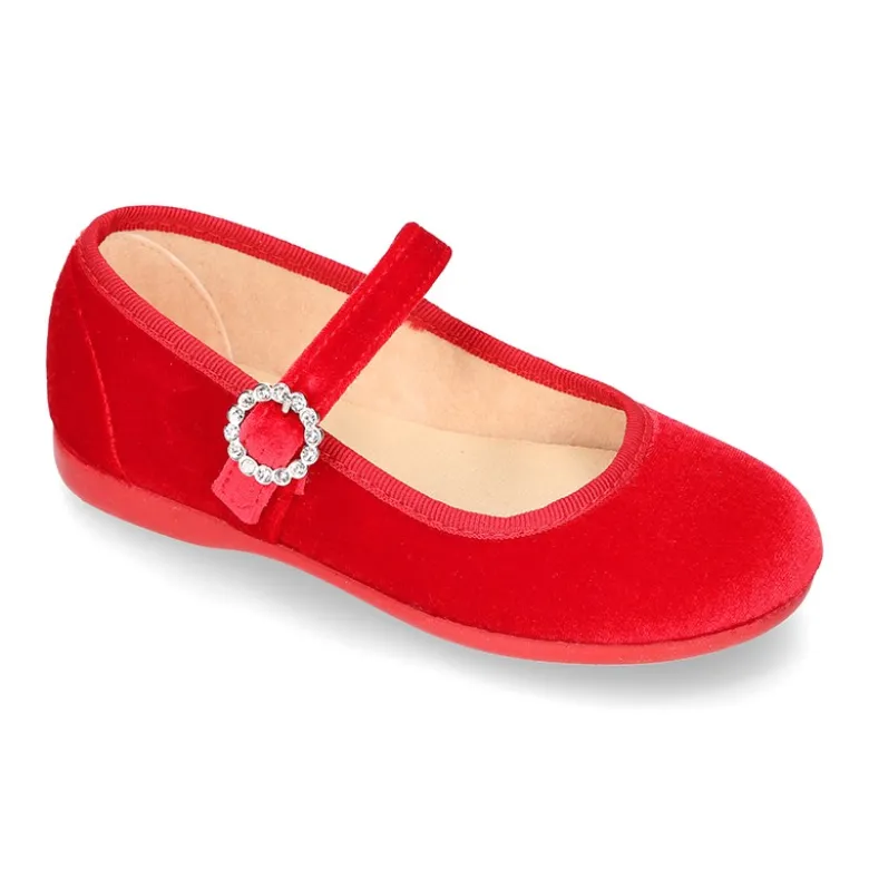Mercedita niña con hebilla tipo DIAMANTES en Terciopelo ROJO.
