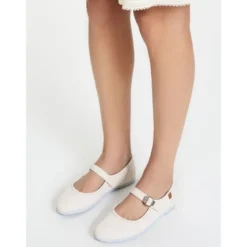 Mercedita niña con hebilla tipo japonesa en PIQUÉ BLANCO.