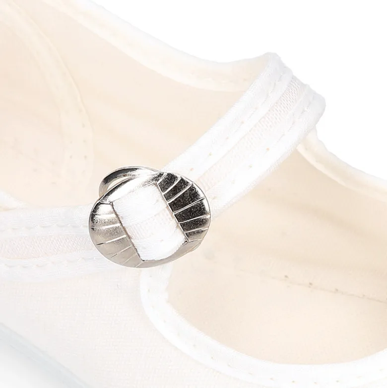 Mercedita niña con hebilla tipo japonesa en PIQUÉ BLANCO.