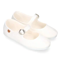 Mercedita niña con hebilla tipo japonesa en PIQUÉ BLANCO.