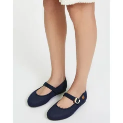Mercedita niña con hebilla tipo japonesa en LINO AZUL.
