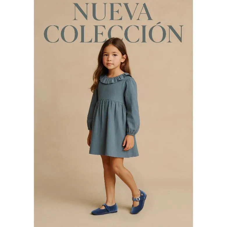 Mercedita niña con hebilla tipo japonesa en TERCIOPELO AZUL MEDIO