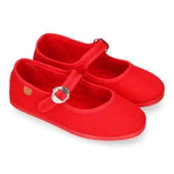 Mercedita niña con hebilla tipo japonesa en PIQUÉ ROJO.