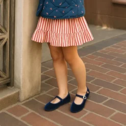 Mercedita niña con hebilla tipo japonesa en TERCIOPELO AZUL MARINO