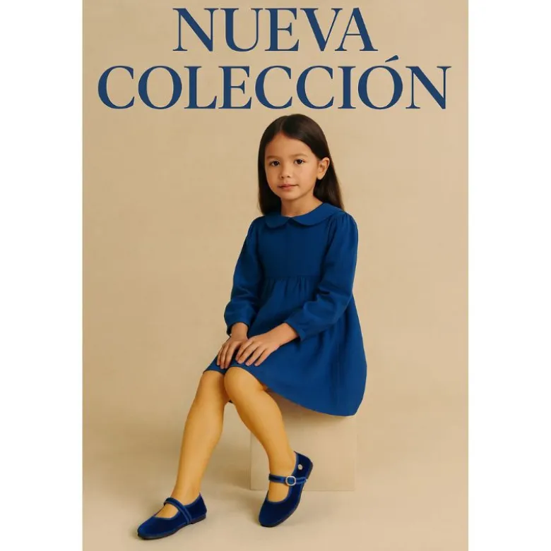 Mercedita niña con hebilla tipo japonesa en TERCIOPELO AZULÓN
