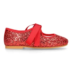 Mercedita niña tipo Angelito con lazo en GLITTER suave en color ROJO.