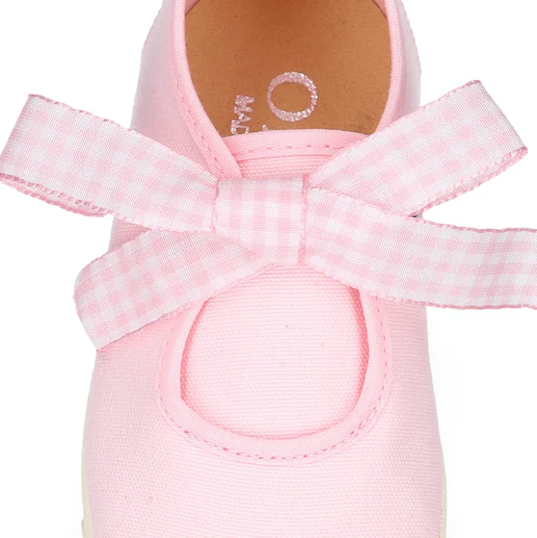 Mercedita niña tipo ANGELITO en lona con puntera y doble lazo Vichy.