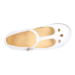 Mercedita niña tipo Pepito con hebilla en piel blanco con diseño Pétalos.