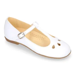 Mercedita niña tipo Pepito con hebilla en piel blanco con diseño Pétalos.
