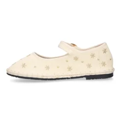 Merceditas de lino beige bordadas para mujer