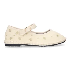 Merceditas de lino beige bordadas para mujer