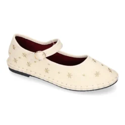 Merceditas de lino beige bordadas para mujer