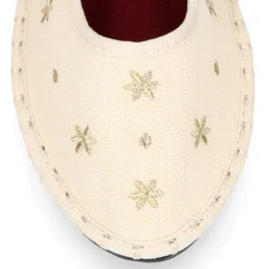 Merceditas de lino beige bordadas para mujer