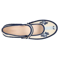 Merceditas de lino beige bordadas en azul para mujer
