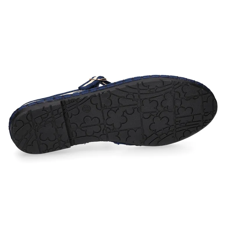 Merceditas de lino beige bordadas en azul para mujer