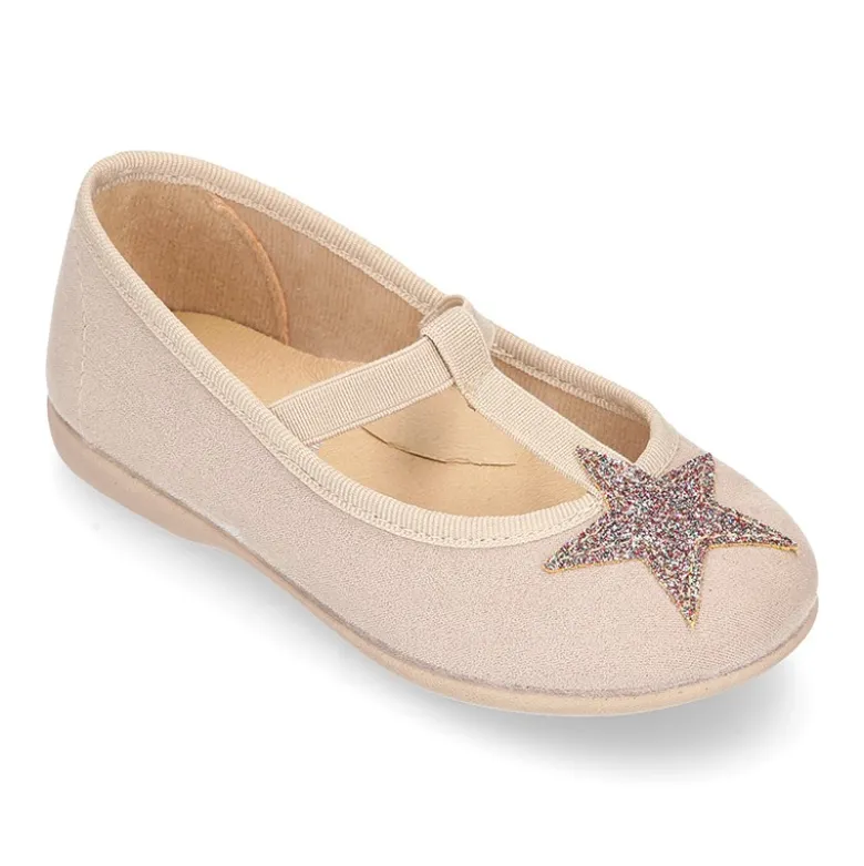 Merceditas en forma de T con elástico y ESTRELLAS en Serratex.