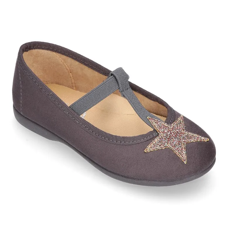 Merceditas en forma de T con elástico y ESTRELLAS en Serratex.