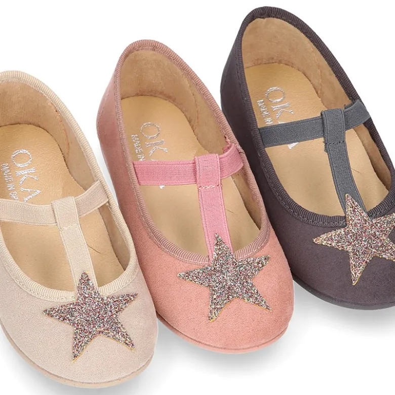 Merceditas en forma de T con elástico y ESTRELLAS en Serratex.
