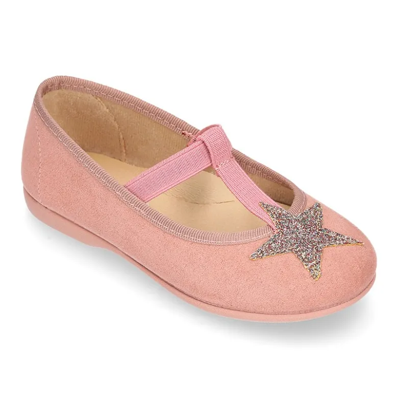Merceditas en forma de T con elástico y ESTRELLAS en Serratex.