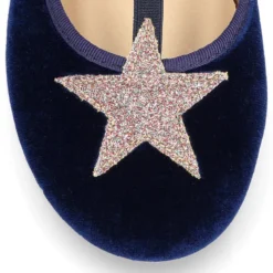 Merceditas en forma de T con elástico y ESTRELLAS en terciopelo.