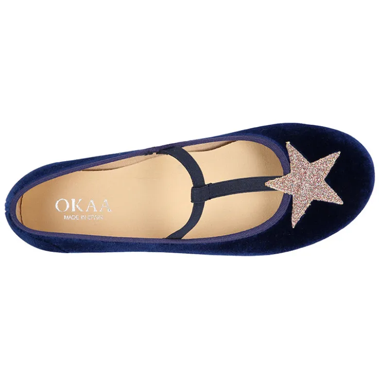 Merceditas en forma de T con elástico y ESTRELLAS en terciopelo.