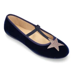 Merceditas en forma de T con elástico y ESTRELLAS en terciopelo.