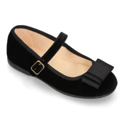Merceditas OKAA niña con hebilla y lazo zapatero en terciopelo NEGRO.