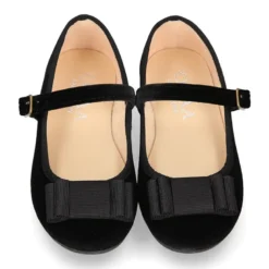 Merceditas OKAA niña con hebilla y lazo zapatero en terciopelo NEGRO.