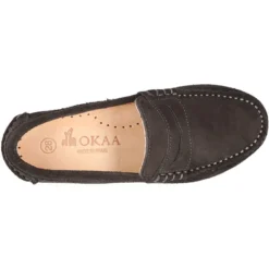 Mocasin clásico niños mayores antifaz suela gruesa en piel serraje.