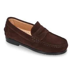 Mocasin clásico niños mayores antifaz suela gruesa en piel serraje.