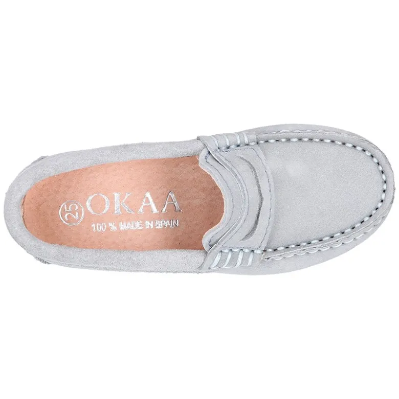 Mocasín antifaz en piel serraje en colores pasteles.