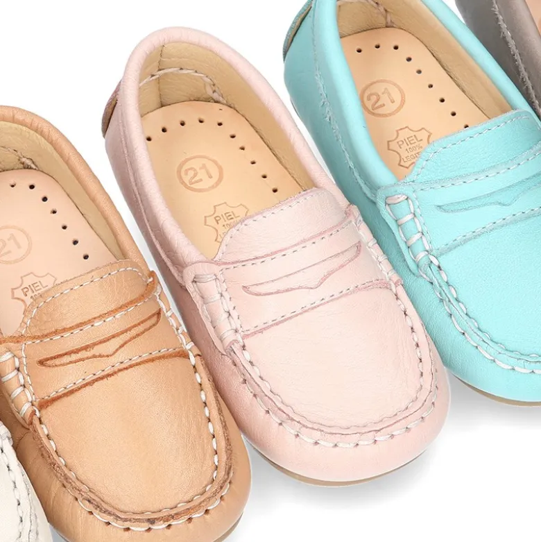 Mocasín con antifaz en piel EXTRA SUAVE y colores pasteles para peques.
