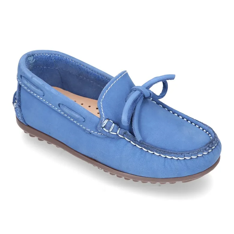 Mocasín con lazos en piel Nobuck para mayores piso conductor.