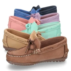 Mocasín con lazos en piel Nobuck para mayores piso conductor.