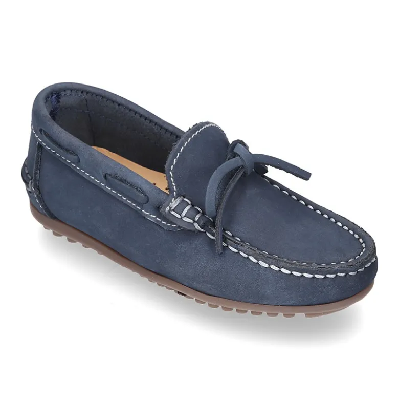 Mocasín con lazos en piel Nobuck para mayores piso conductor.