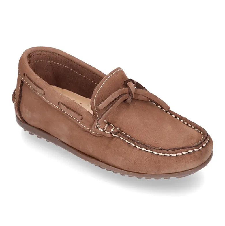 Mocasín con lazos en piel Nobuck para mayores piso conductor.