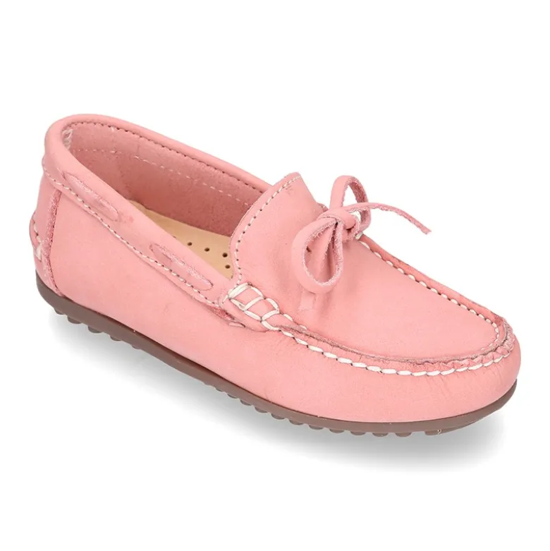 Mocasín con lazos en piel Nobuck para mayores piso conductor.