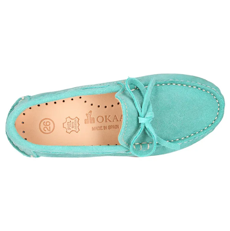Mocasín con lazos en piel serraje para mayores piso conductor.