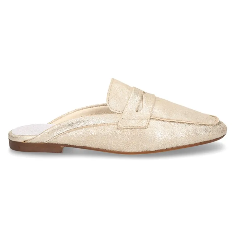 Mocasín destalonado tipo MULE en piel Metalizada.