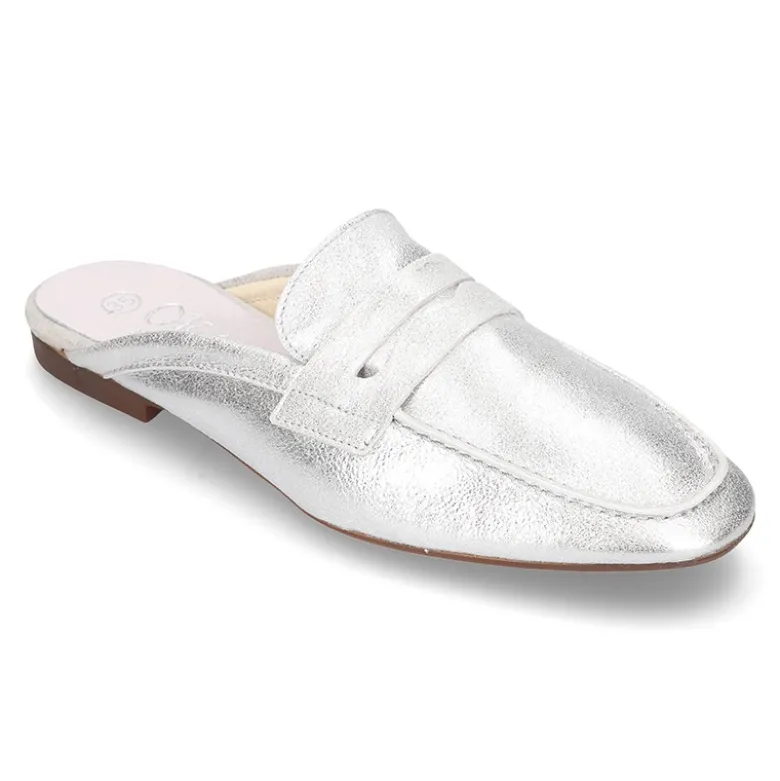 Mocasín destalonado tipo MULE en piel Metalizada.