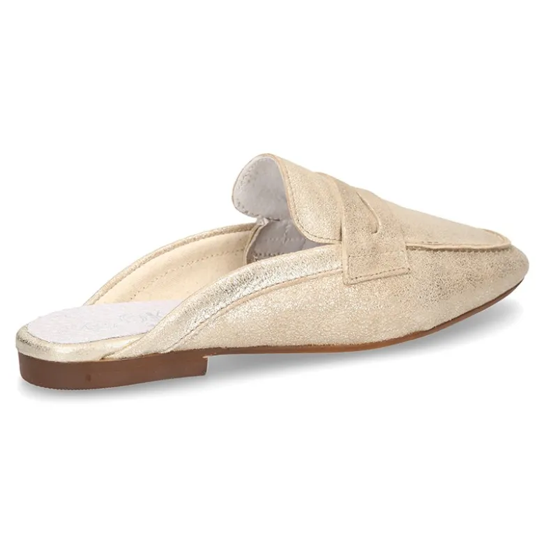 Mocasín destalonado tipo MULE en piel Metalizada.
