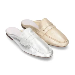 Mocasín destalonado tipo MULE en piel Metalizada.