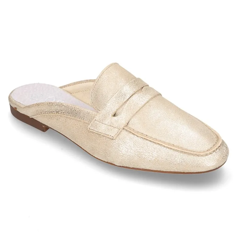 Mocasín destalonado tipo MULE en piel Metalizada.