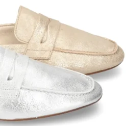 Mocasín destalonado tipo MULE en piel Metalizada.