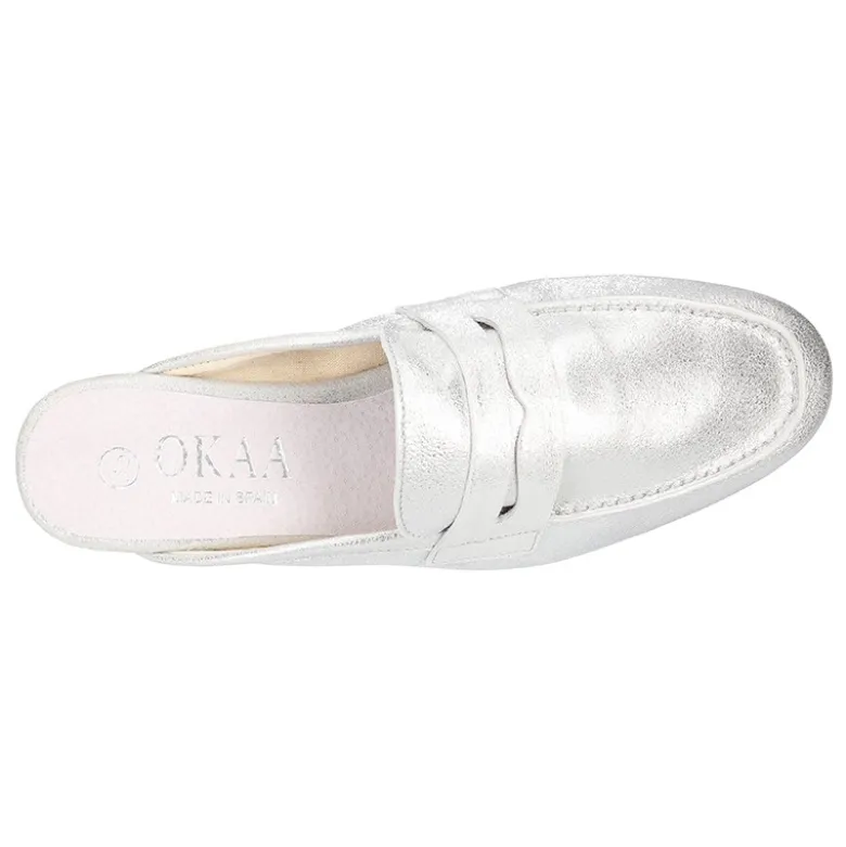 Mocasín destalonado tipo MULE en piel Metalizada.